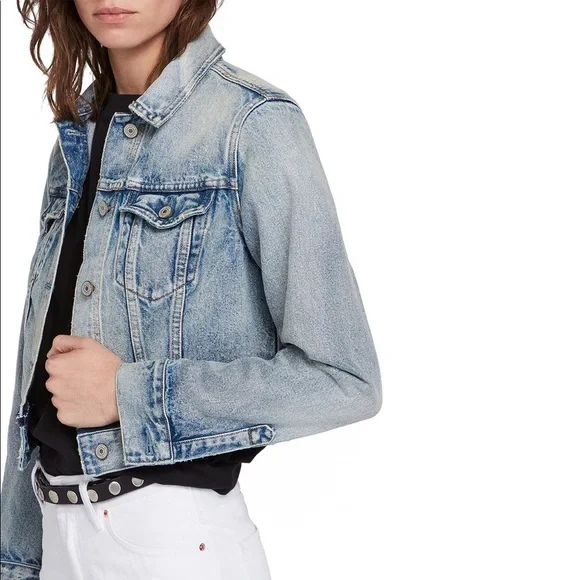 AllSaints Hay cropped denim jacket, blue, size XS